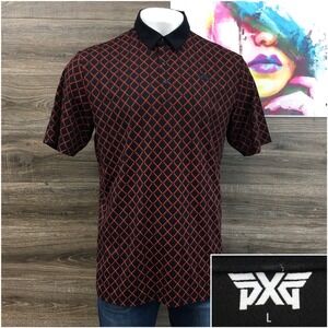PXG Parsons Xtreme Golf Mens Large Black Orange Diamond Grid Polo Shirt L
